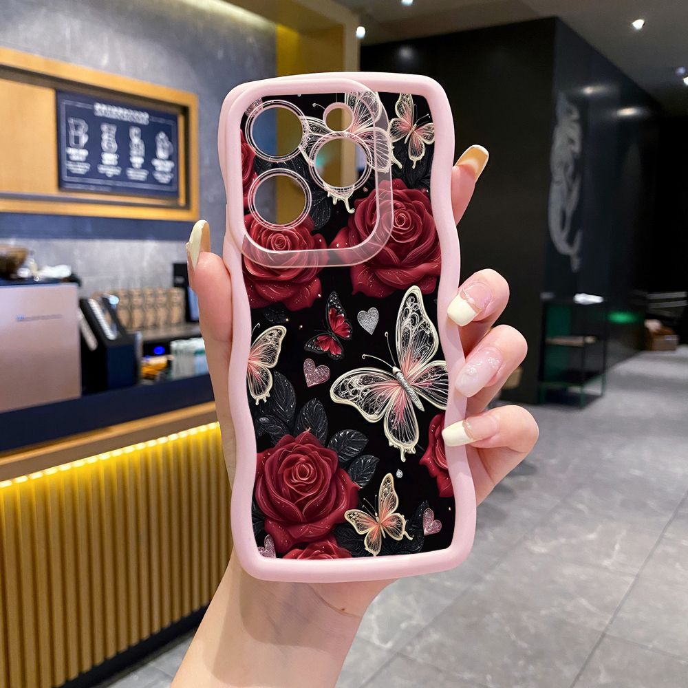 For Tecno Camon 19 Pro NEO 20 30 POP 6 GO 7 Spark GO 2023 8C 9 10 Pro 20C Jadeite Rose Butterfly Wave Frame Phone Case Anti Drop Cover