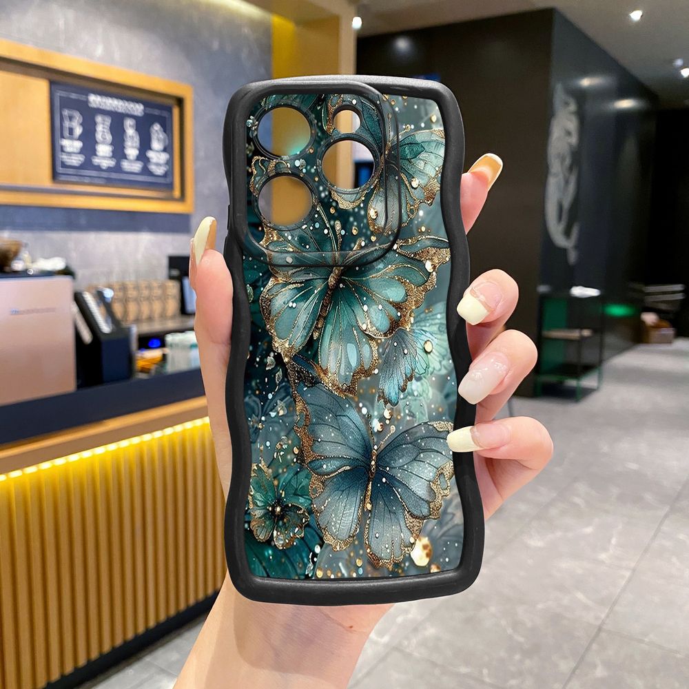 For Tecno Camon 19 Pro NEO 20 30 POP 6 GO 7 Spark GO 2023 8C 9 10 Pro 20C Jadeite Rose Butterfly Wave Frame Phone Case Anti Drop Cover