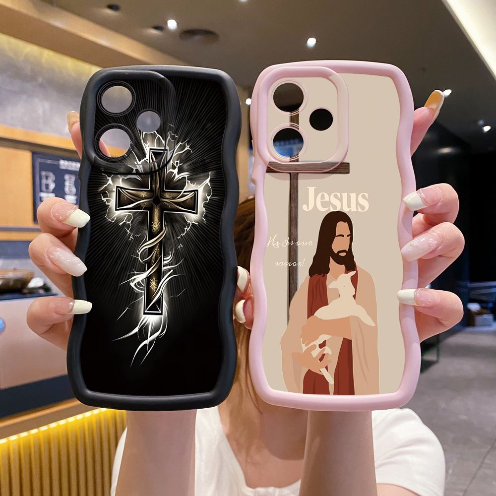 For Infinix Hot 40i 40 Pro Note 30 Play Smart 8 Pro 9 10 Play Lite Jesus Sheep Cross Wave Frame Phone Case Anti Drop Cover