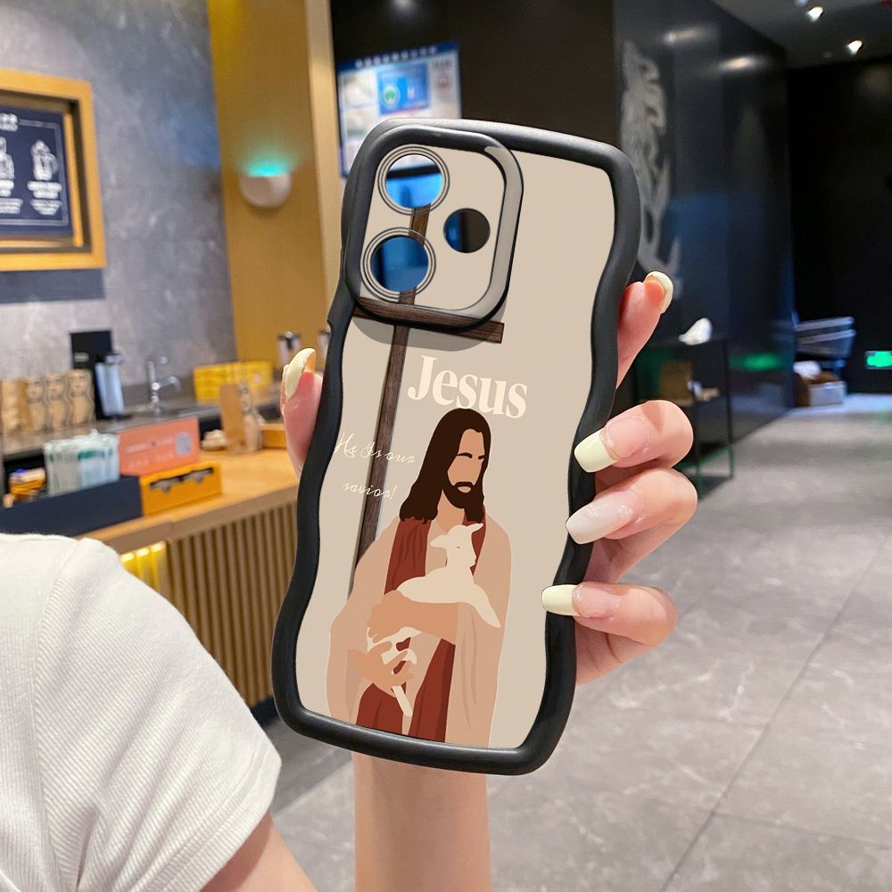 For Infinix Hot 40i 40 Pro Note 30 Play Smart 8 Pro 9 10 Play Lite Jesus Sheep Cross Wave Frame Phone Case Anti Drop Cover