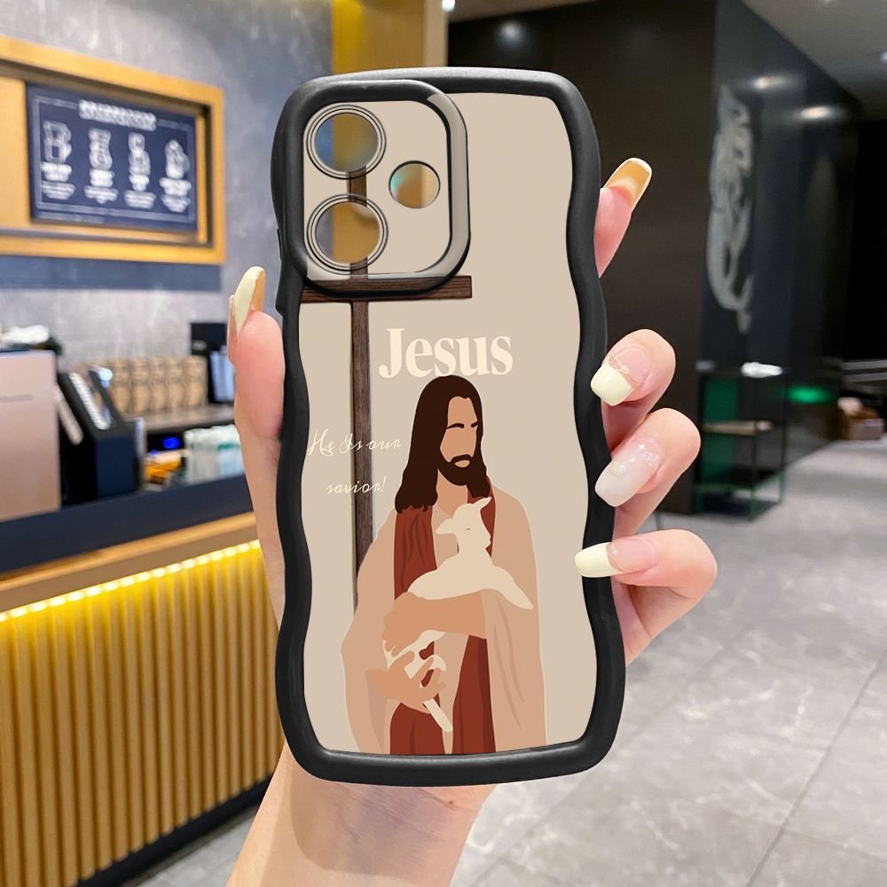 For Infinix Hot 40i 40 Pro Note 30 Play Smart 8 Pro 9 10 Play Lite Jesus Sheep Cross Wave Frame Phone Case Anti Drop Cover