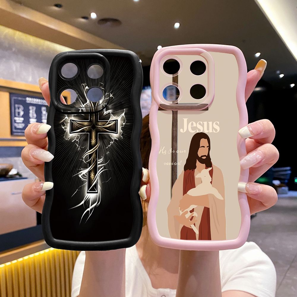 For ITEl A04 A60 A70 P40 S23 Plus Jesus Sheep Cross Wave Frame Phone Case Anti Drop Cover