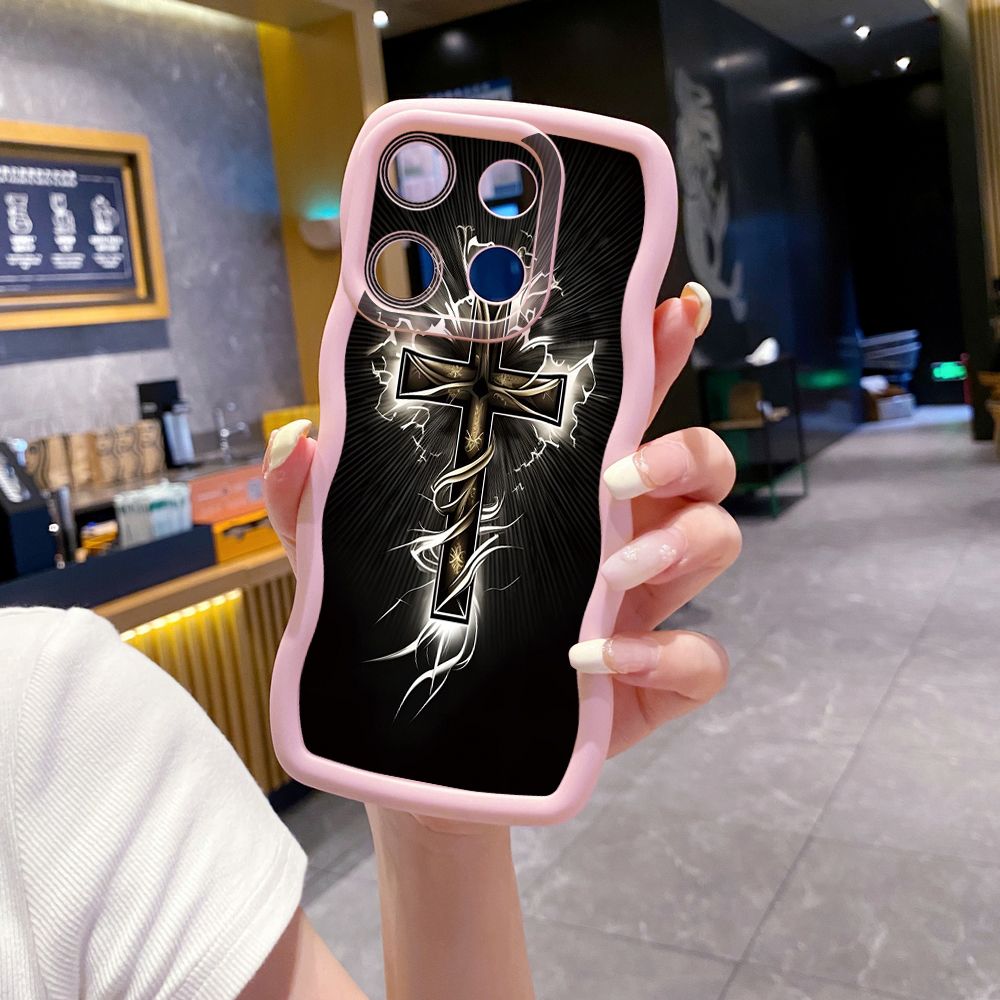 For ITEl A04 A60 A70 P40 S23 Plus Jesus Sheep Cross Wave Frame Phone Case Anti Drop Cover