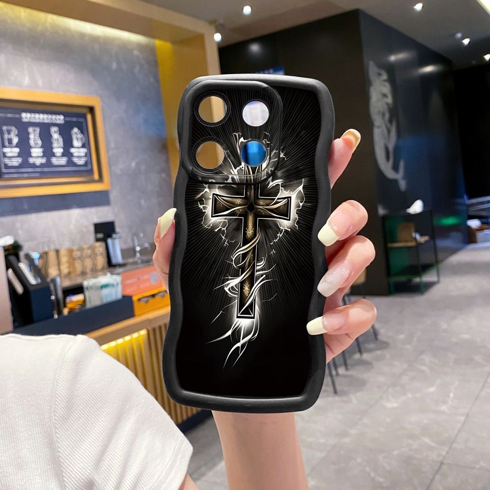 For ITEl A04 A60 A70 P40 S23 Plus Jesus Sheep Cross Wave Frame Phone Case Anti Drop Cover