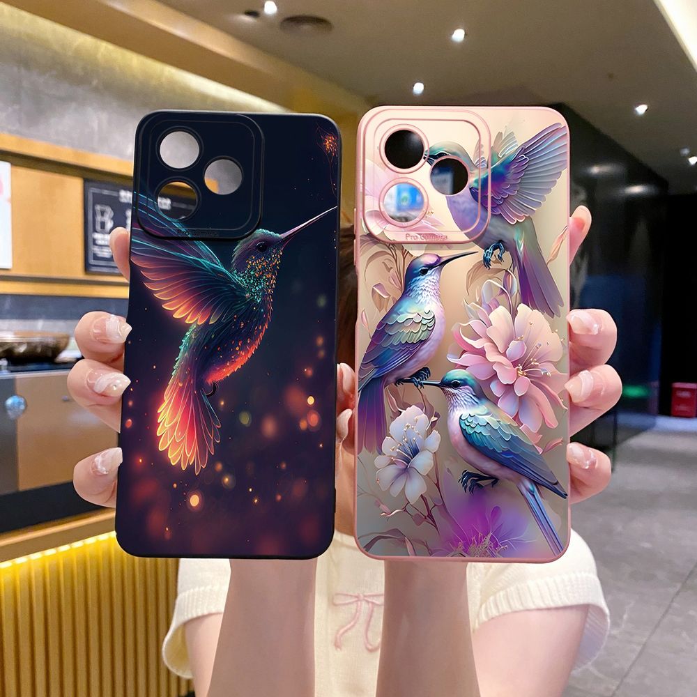 For Realme C61 C63 C65 C67 C53 C51 Note 50 60 C21 C33 C30 C35 C11 2021 C12 C15 C21Y C25Y Realme 12 13 Colorful Hummingbird Full Protective Case Anti Drop Cover