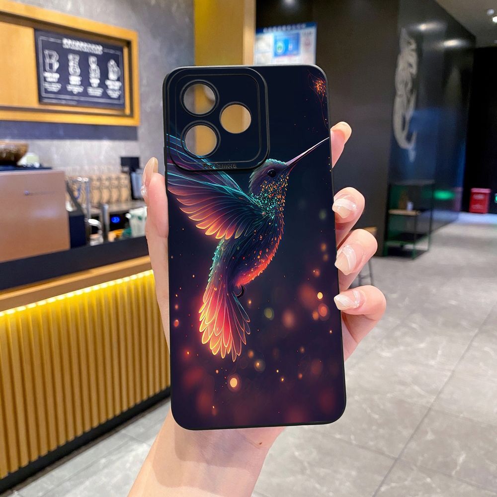 For Realme C61 C63 C65 C67 C53 C51 Note 50 60 C21 C33 C30 C35 C11 2021 C12 C15 C21Y C25Y Realme 12 13 Colorful Hummingbird Full Protective Case Anti Drop Cover