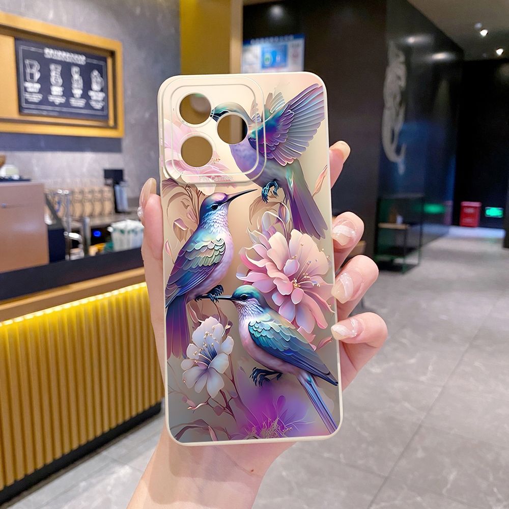 For Realme C61 C63 C65 C67 C53 C51 Note 50 60 C21 C33 C30 C35 C11 2021 C12 C15 C21Y C25Y Realme 12 13 Colorful Hummingbird Full Protective Case Anti Drop Cover