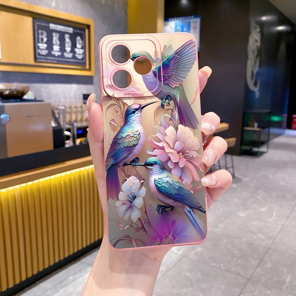 For Realme C61 C63 C65 C67 C53 C51 Note 50 60 C21 C33 C30 C35 C11 2021 C12 C15 C21Y C25Y Realme 12 13 Colorful Hummingbird Full Protective Case Anti Drop Cover