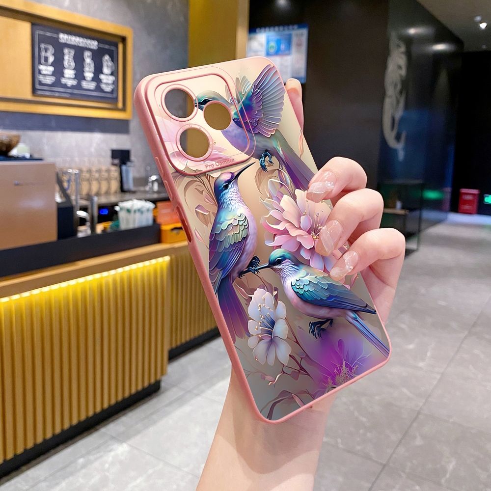 For Realme C61 C63 C65 C67 C53 C51 Note 50 60 C21 C33 C30 C35 C11 2021 C12 C15 C21Y C25Y Realme 12 13 Colorful Hummingbird Full Protective Case Anti Drop Cover