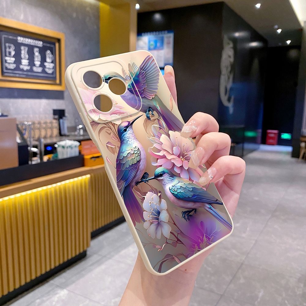 For Realme C61 C63 C65 C67 C53 C51 Note 50 60 C21 C33 C30 C35 C11 2021 C12 C15 C21Y C25Y Realme 12 13 Colorful Hummingbird Full Protective Case Anti Drop Cover