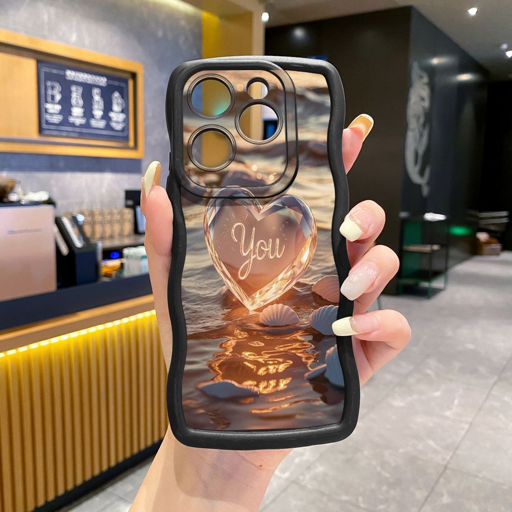 For Tecno Camon 19 Pro NEO 20 30 POP 6 GO 7 Spark GO 2023 8C 9 10 Pro 20C Love Heart Crystal Shell  Wave Frame Phone Case Anti Drop Cover