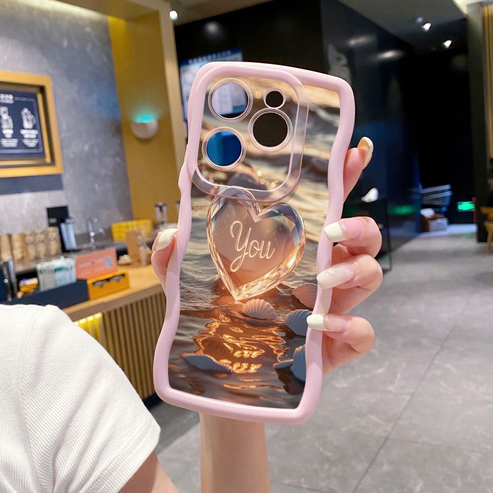 For Tecno Camon 19 Pro NEO 20 30 POP 6 GO 7 Spark GO 2023 8C 9 10 Pro 20C Love Heart Crystal Shell  Wave Frame Phone Case Anti Drop Cover