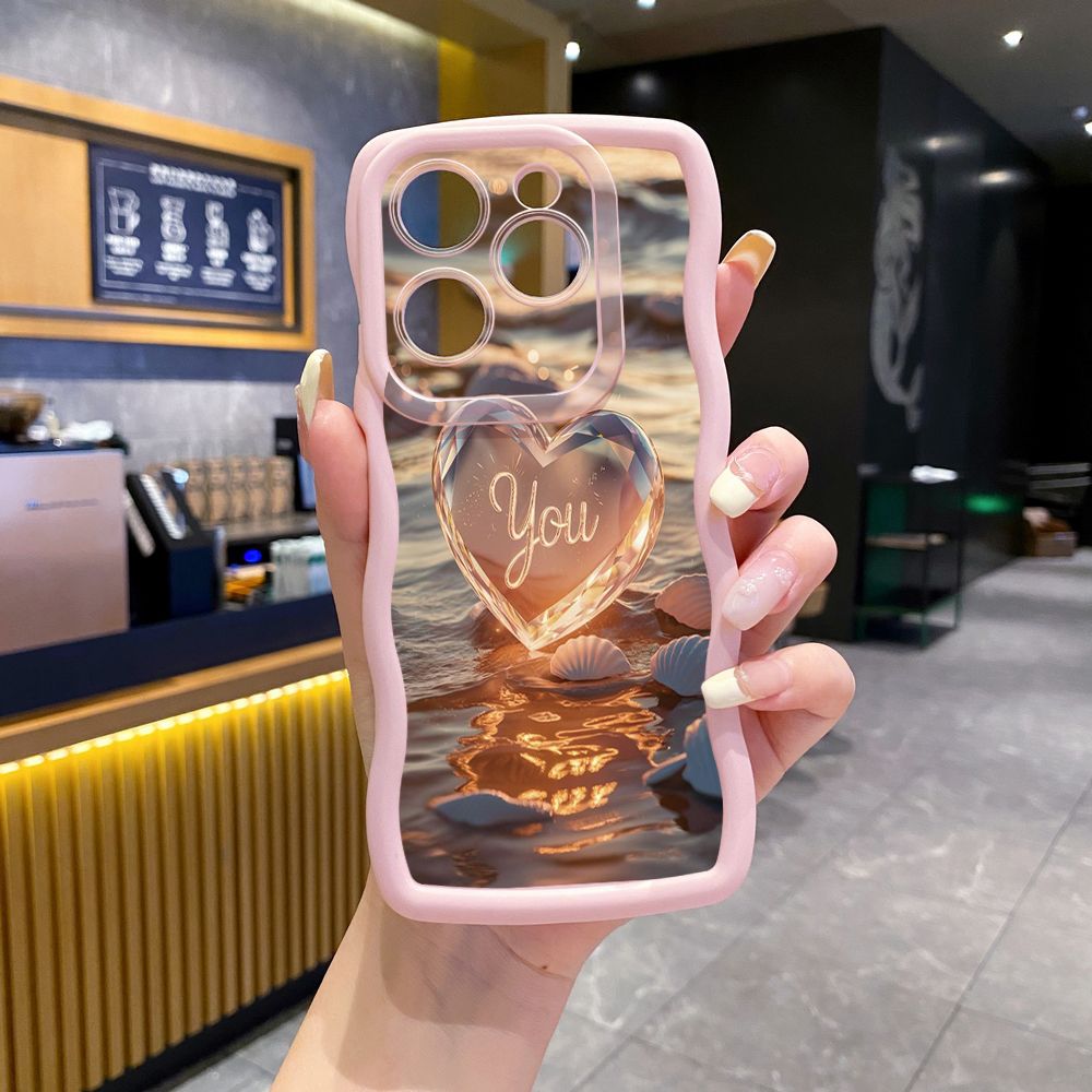 For Tecno Camon 19 Pro NEO 20 30 POP 6 GO 7 Spark GO 2023 8C 9 10 Pro 20C Love Heart Crystal Shell  Wave Frame Phone Case Anti Drop Cover