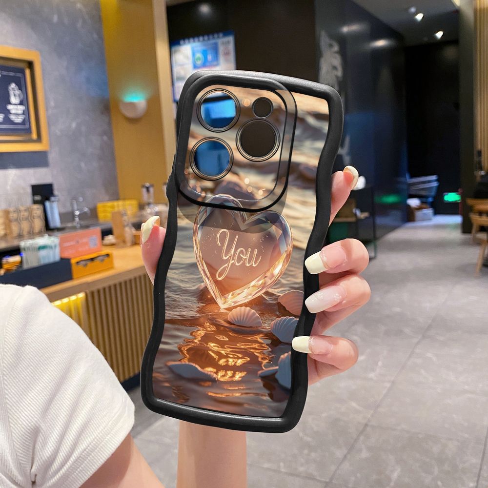 For Tecno Camon 19 Pro NEO 20 30 POP 6 GO 7 Spark GO 2023 8C 9 10 Pro 20C Love Heart Crystal Shell  Wave Frame Phone Case Anti Drop Cover