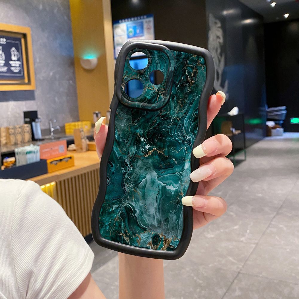 For OPPO Realme C67 C53 C51 Note 50 C21Y C25Y C33 C30 C35 9i Green Marbling Wave Frame Phone Case Anti Drop Cover