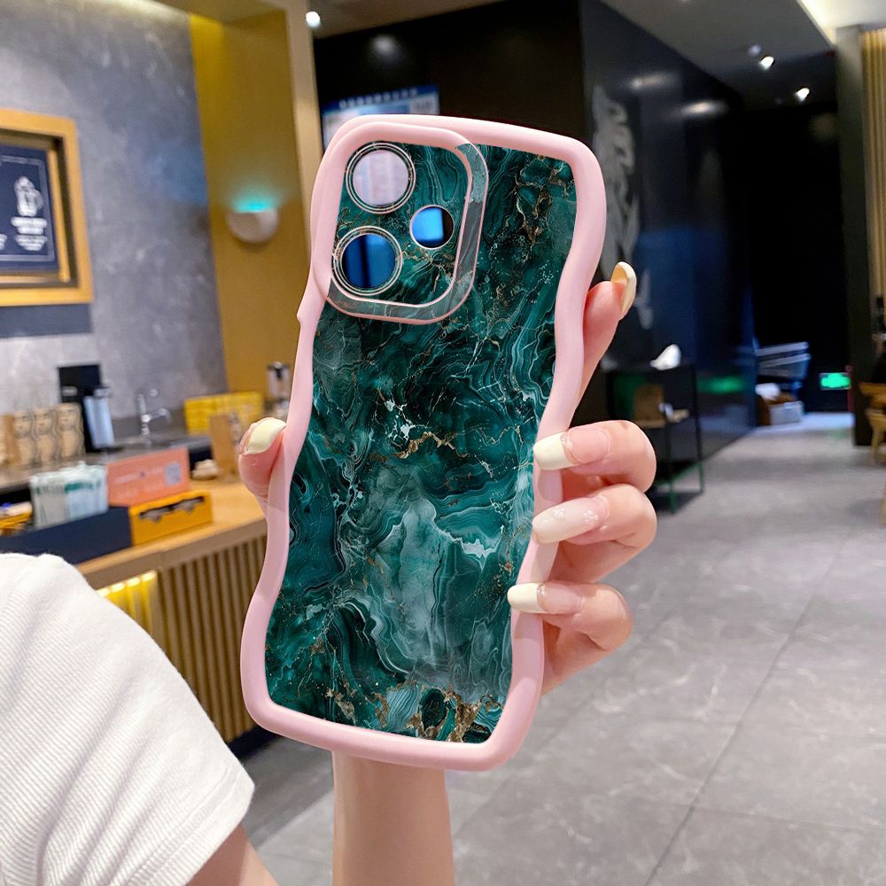For OPPO Realme C67 C53 C51 Note 50 C21Y C25Y C33 C30 C35 9i Green Marbling Wave Frame Phone Case Anti Drop Cover