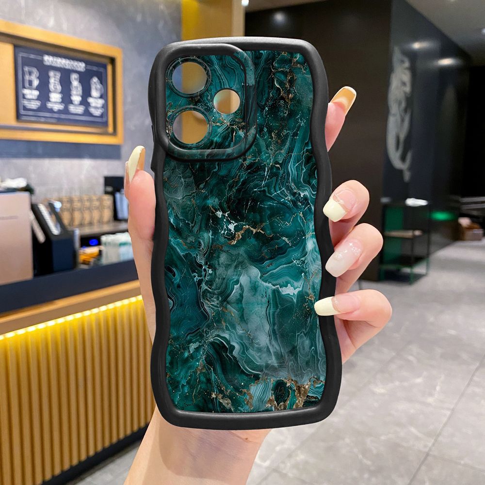 For OPPO Realme C67 C53 C51 Note 50 C21Y C25Y C33 C30 C35 9i Green Marbling Wave Frame Phone Case Anti Drop Cover