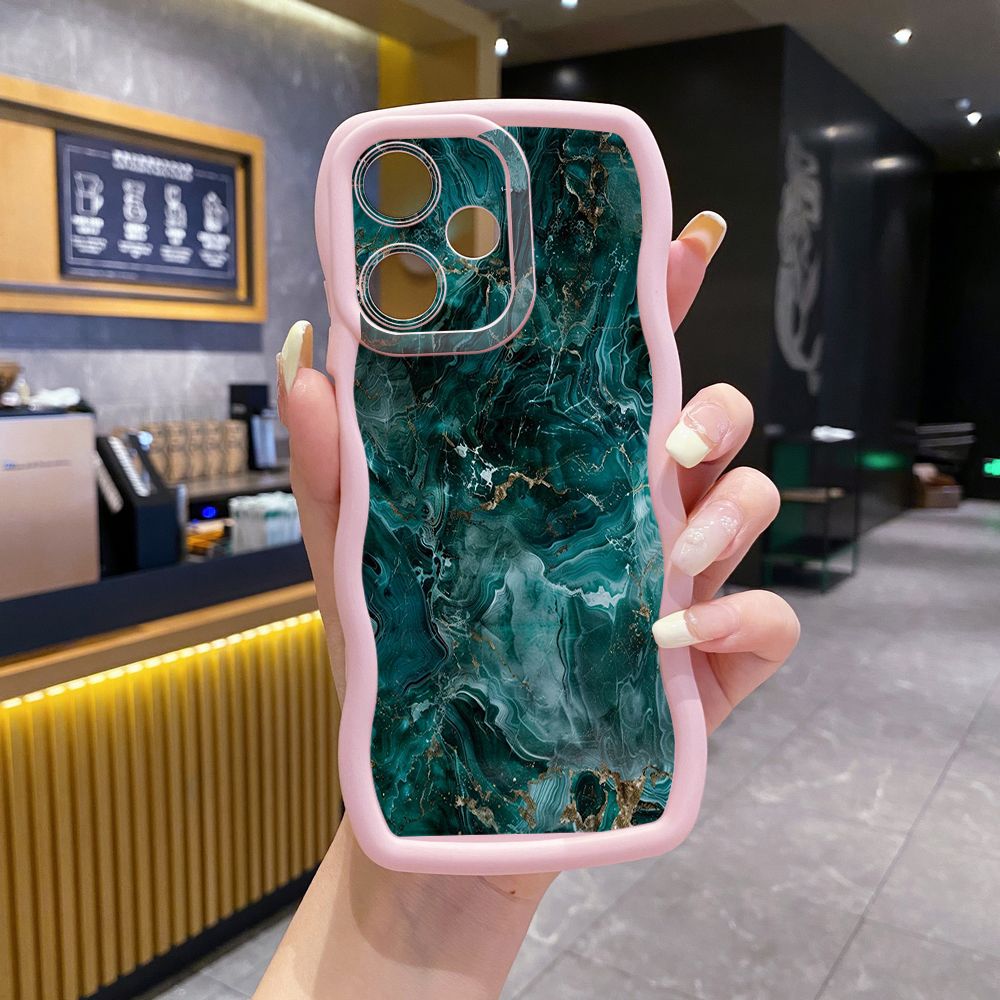 For OPPO Realme C67 C53 C51 Note 50 C21Y C25Y C33 C30 C35 9i Green Marbling Wave Frame Phone Case Anti Drop Cover