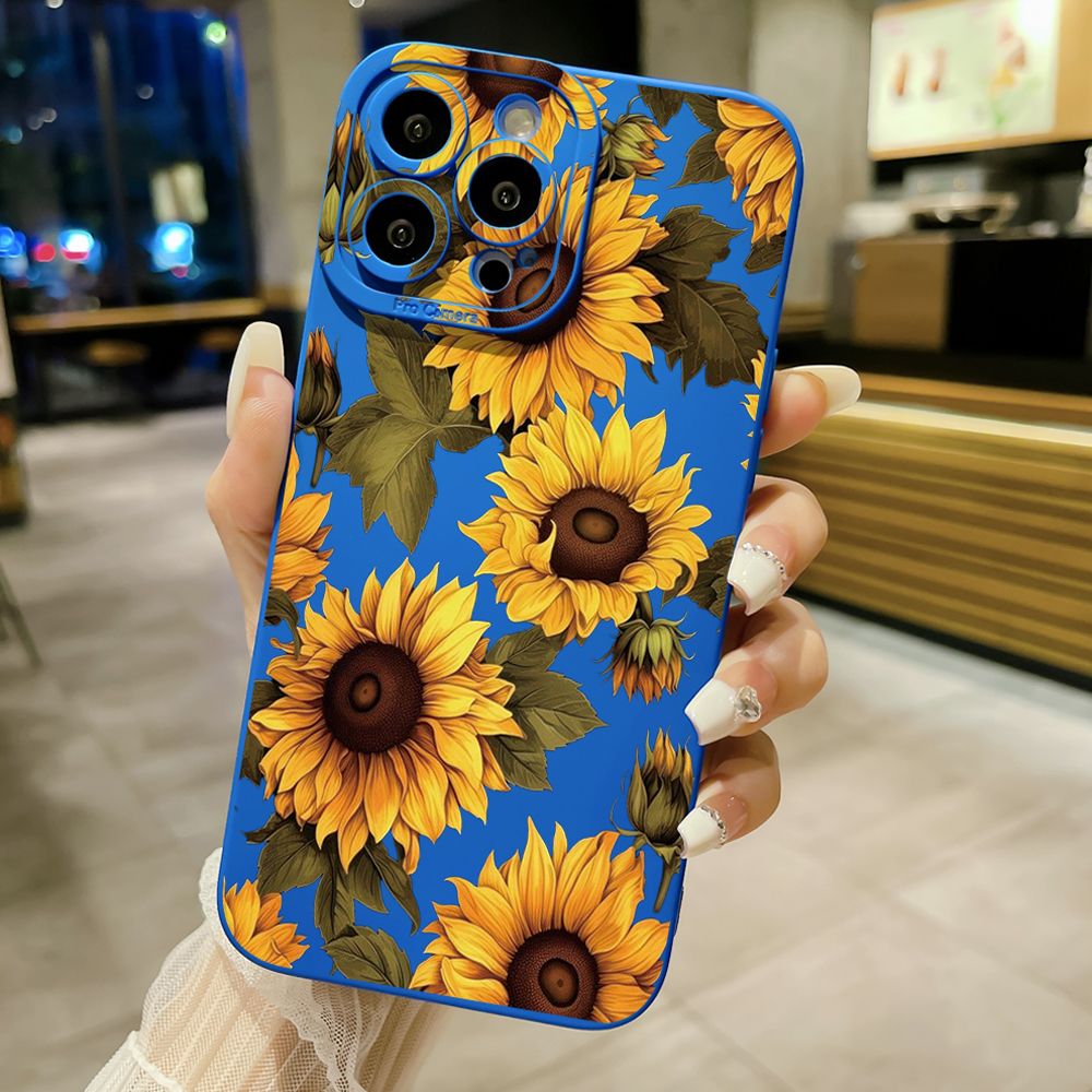 For iPhone 16 Pro Max 14 Plus 13 Pro Max 12 11 XR 8 7 SE 2022 XS Max Beautiful Sunflower Full Protective Case Anti Drop Cover