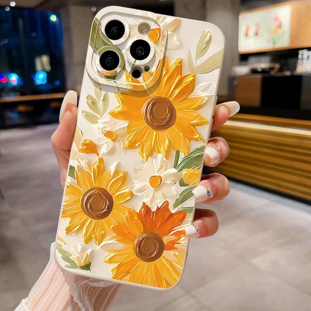 For iPhone 16 Pro Max 14 Plus 13 Pro Max 12 11 XR 8 7 SE 2022 XS Max Beautiful Sunflower Full Protective Case Anti Drop Cover