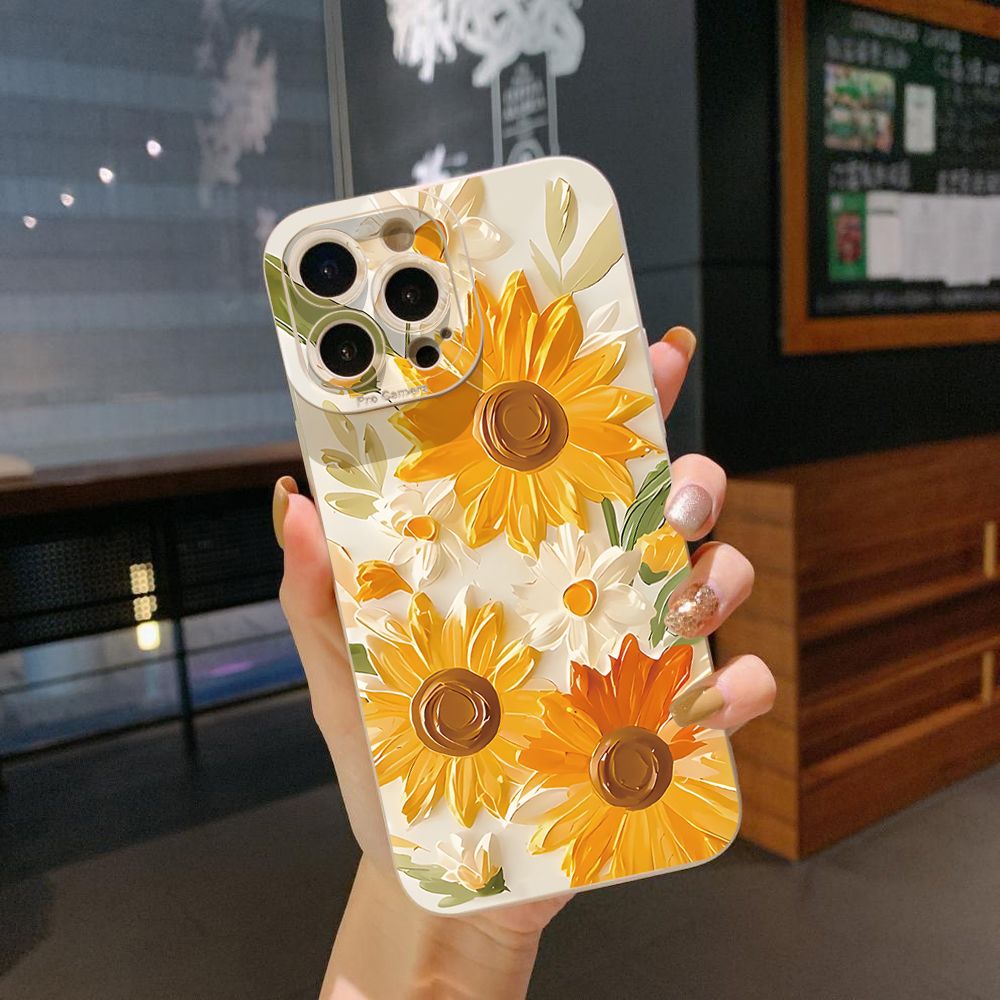 For iPhone 16 Pro Max 14 Plus 13 Pro Max 12 11 XR 8 7 SE 2022 XS Max Beautiful Sunflower Full Protective Case Anti Drop Cover