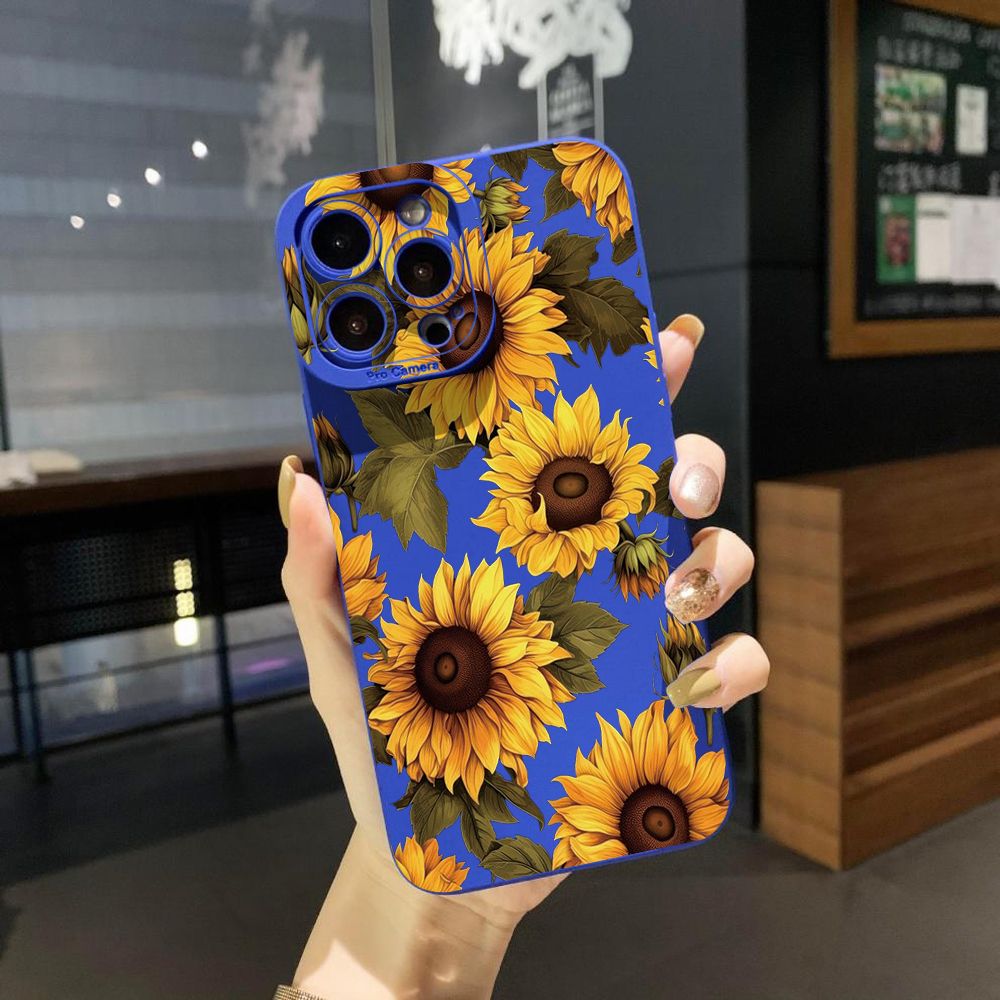For iPhone 16 Pro Max 14 Plus 13 Pro Max 12 11 XR 8 7 SE 2022 XS Max Beautiful Sunflower Full Protective Case Anti Drop Cover