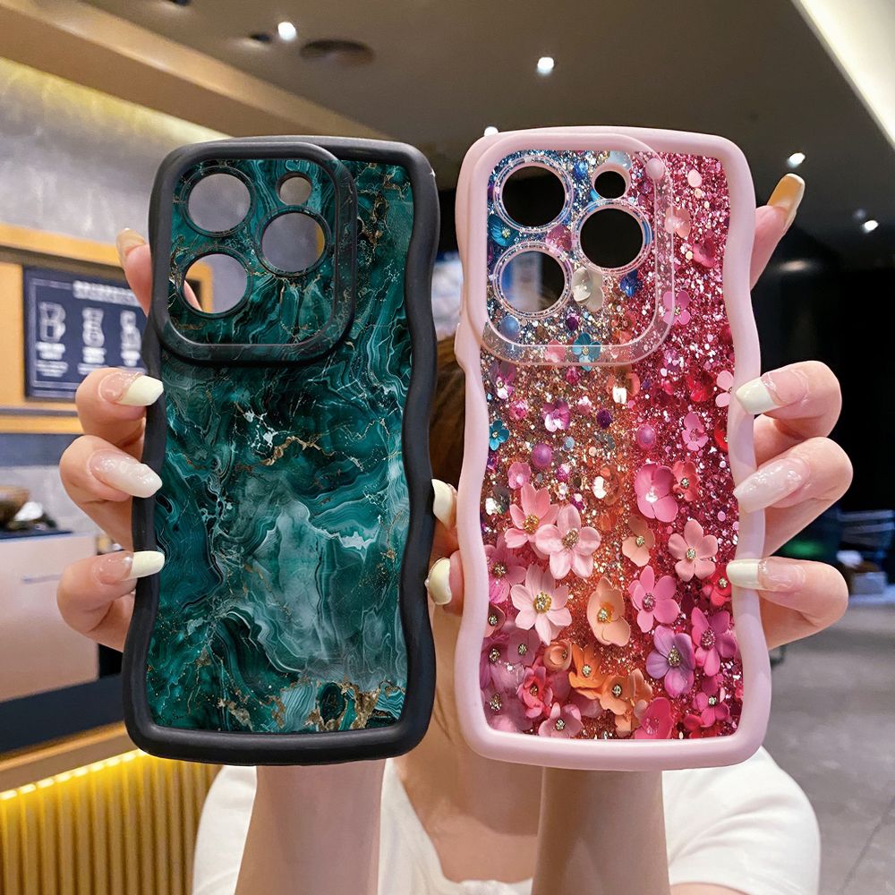 For Tecno Camon 19 Pro NEO 20 30 POP 6 GO 7 Spark GO 2023 8C 9 10 Pro 20C Green Marbling Wave Frame Phone Case Anti Drop Cover