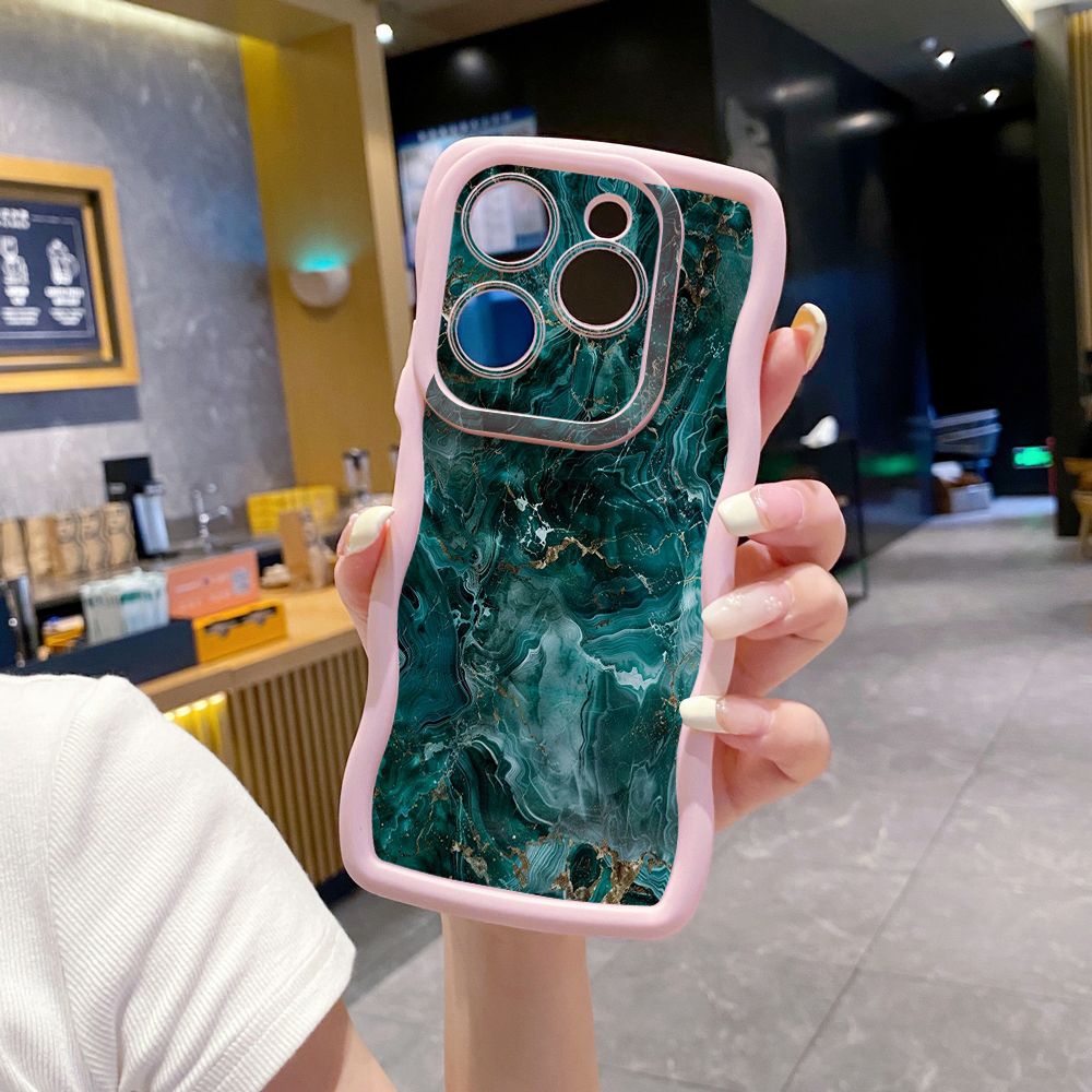 For Tecno Camon 19 Pro NEO 20 30 POP 6 GO 7 Spark GO 2023 8C 9 10 Pro 20C Green Marbling Wave Frame Phone Case Anti Drop Cover