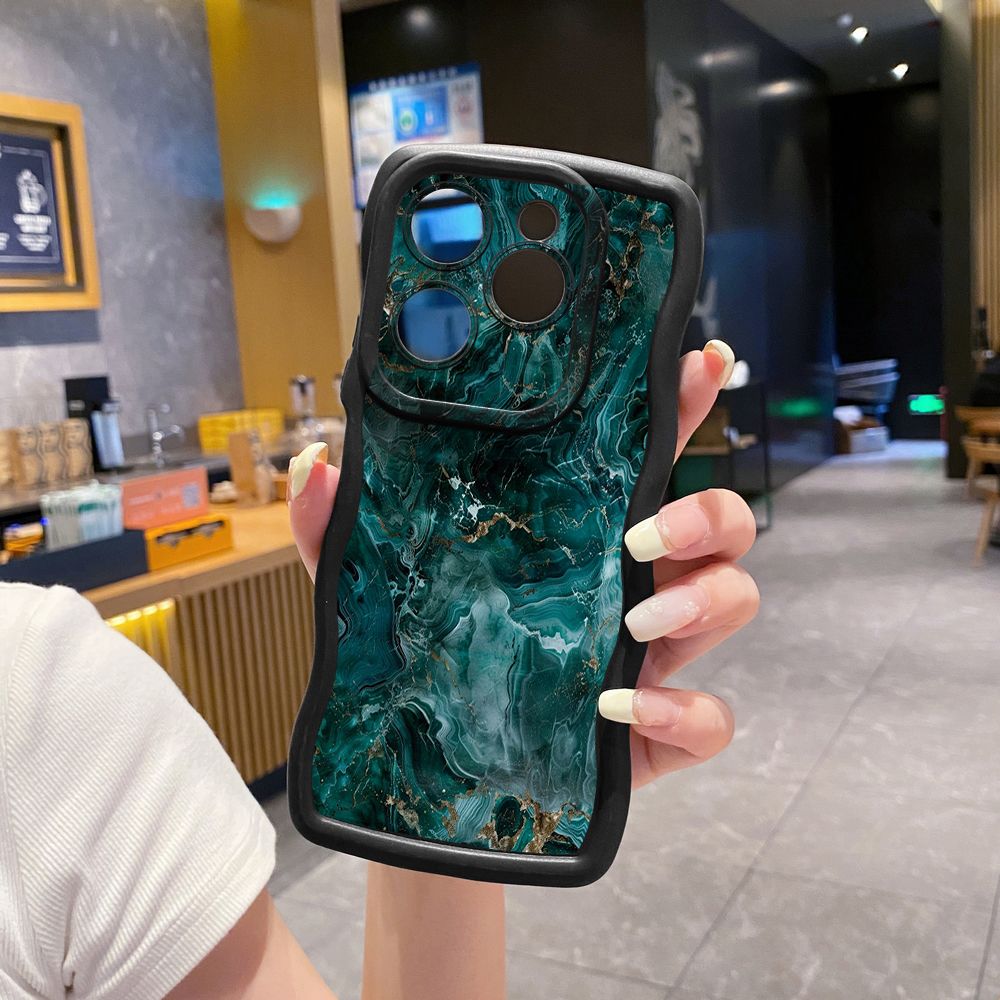 For Tecno Camon 19 Pro NEO 20 30 POP 6 GO 7 Spark GO 2023 8C 9 10 Pro 20C Green Marbling Wave Frame Phone Case Anti Drop Cover