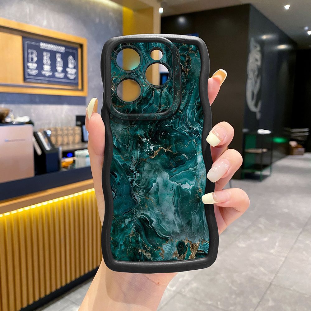 For Tecno Camon 19 Pro NEO 20 30 POP 6 GO 7 Spark GO 2023 8C 9 10 Pro 20C Green Marbling Wave Frame Phone Case Anti Drop Cover