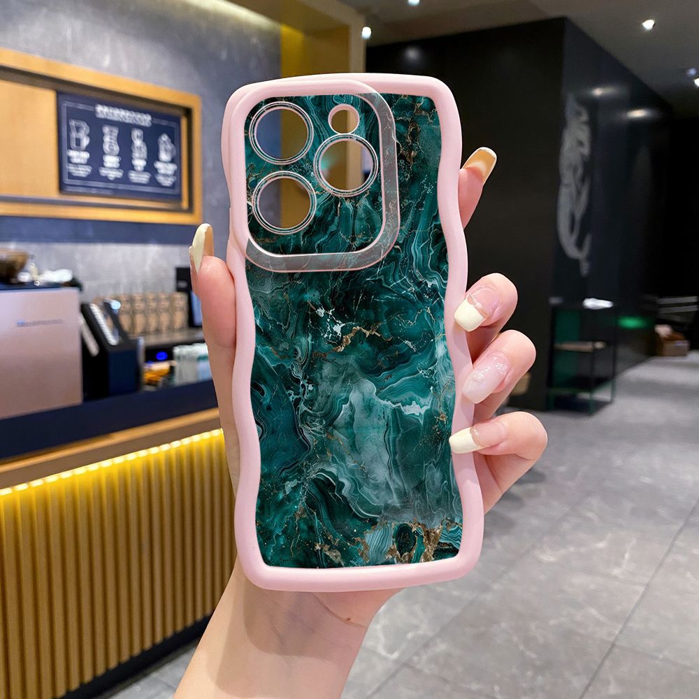 For Tecno Camon 19 Pro NEO 20 30 POP 6 GO 7 Spark GO 2023 8C 9 10 Pro 20C Green Marbling Wave Frame Phone Case Anti Drop Cover