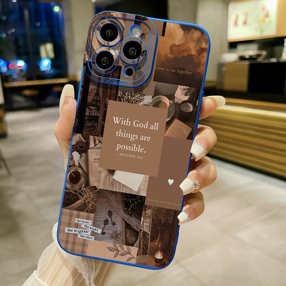 For iPhone 16 Pro Max 14 Plus 13 Pro Max 12 11 XR 8 7 SE 2022 XS Max With God all things are Possible Full Protective Case Anti Drop Cover