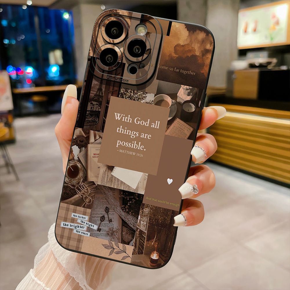 For iPhone 16 Pro Max 14 Plus 13 Pro Max 12 11 XR 8 7 SE 2022 XS Max With God all things are Possible Full Protective Case Anti Drop Cover