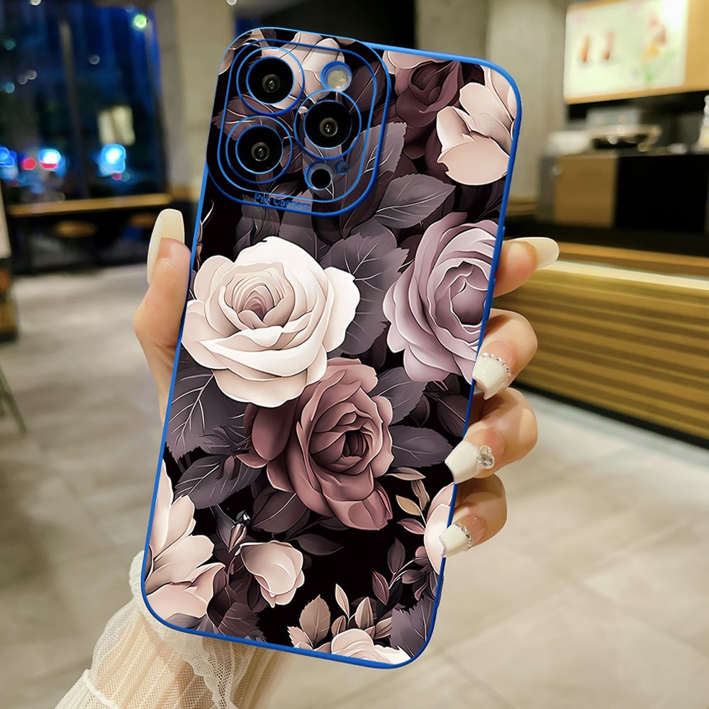For iPhone 16 Pro Max 14 Plus 13 Pro Max 12 11 XR 8 7 SE 2022 XS Max Coffee Pink Color Rose Full Protective Case Anti Drop Cover