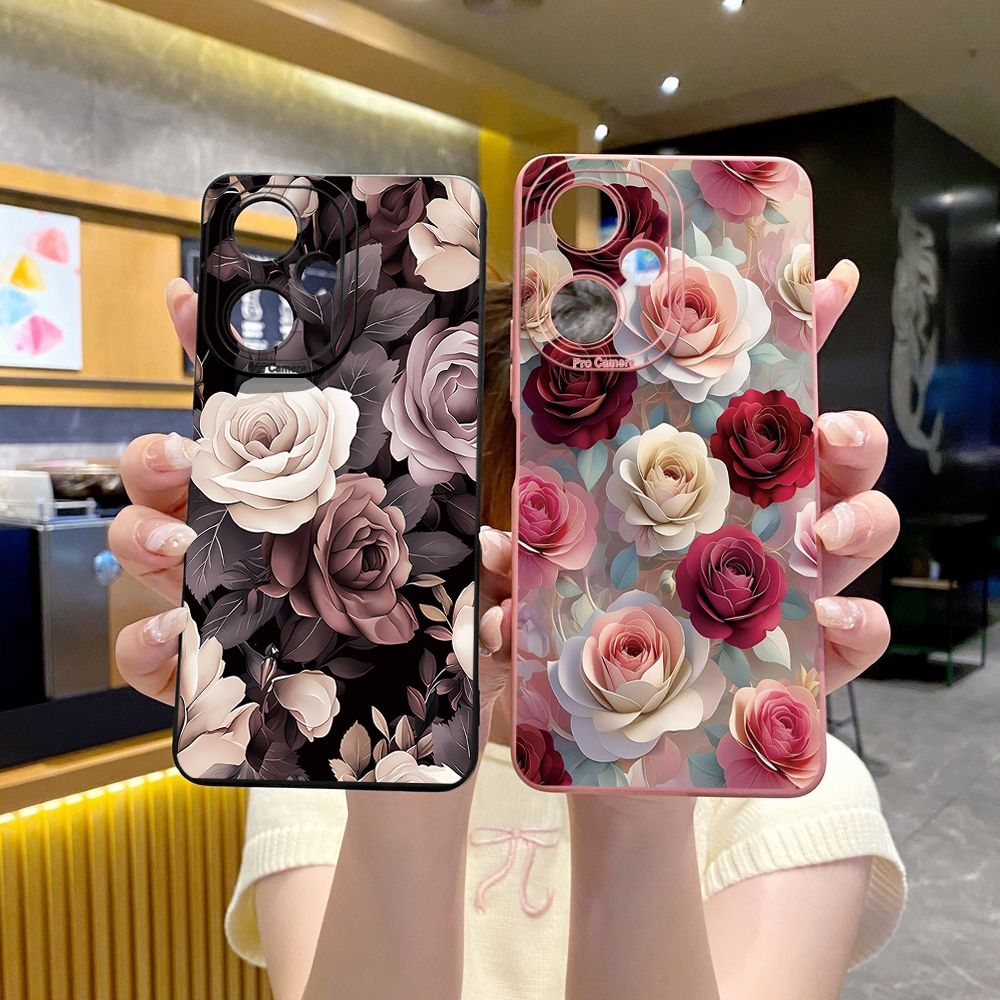 For VIVO Y28 Y03 Y18 Y17S Y27 Y15A Y15S Y02S Y02A Y36 Y33S Y12S Y12A Y01 Y1S Y20A Y22 Coffee Pink Color Rose Full Protective Case Anti Drop Cover