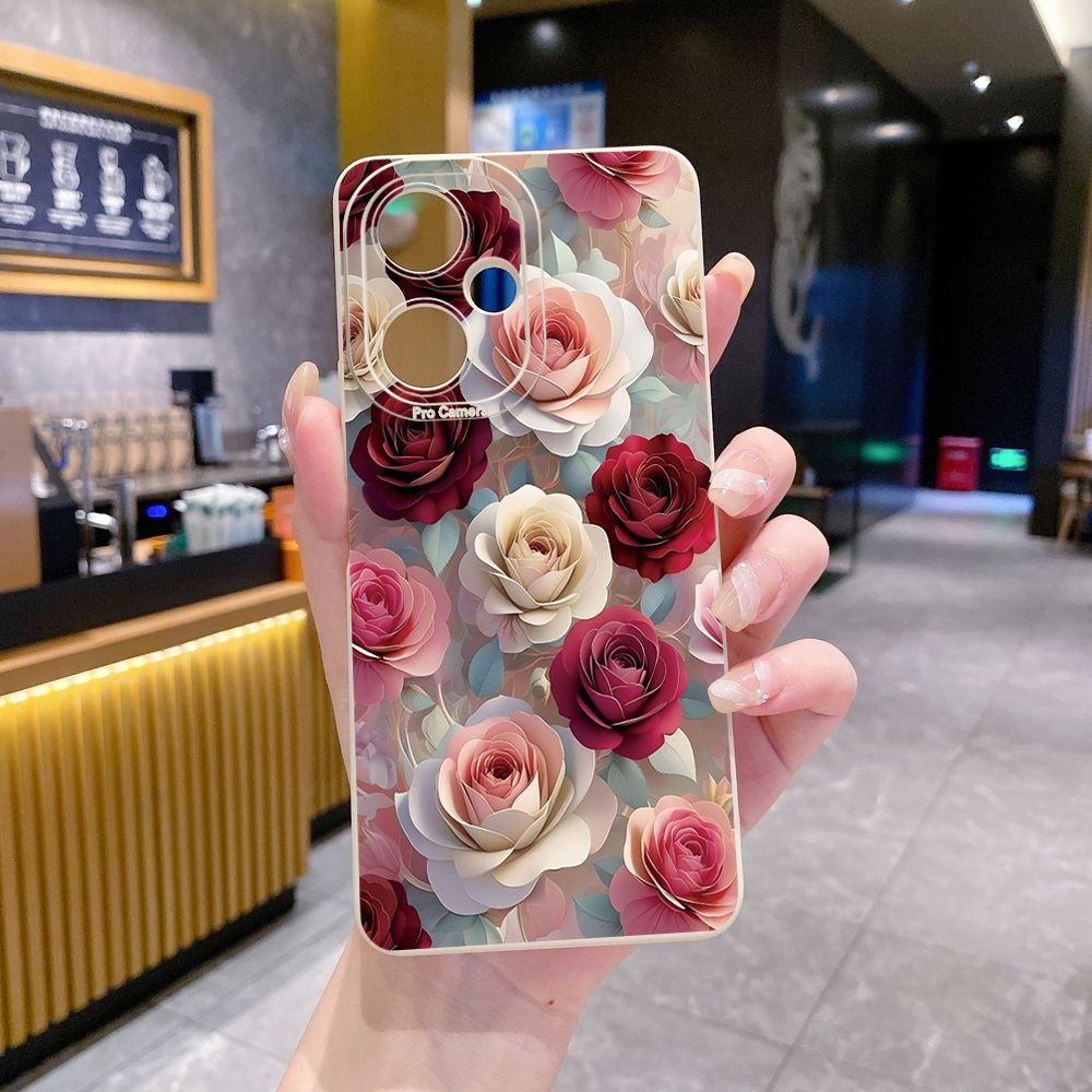 For VIVO Y28 Y03 Y18 Y17S Y27 Y15A Y15S Y02S Y02A Y36 Y33S Y12S Y12A Y01 Y1S Y20A Y22 Coffee Pink Color Rose Full Protective Case Anti Drop Cover