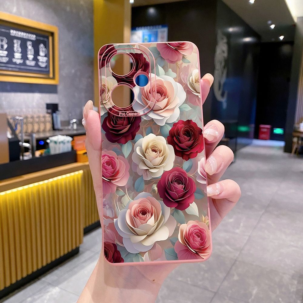 For VIVO Y28 Y03 Y18 Y17S Y27 Y15A Y15S Y02S Y02A Y36 Y33S Y12S Y12A Y01 Y1S Y20A Y22 Coffee Pink Color Rose Full Protective Case Anti Drop Cover