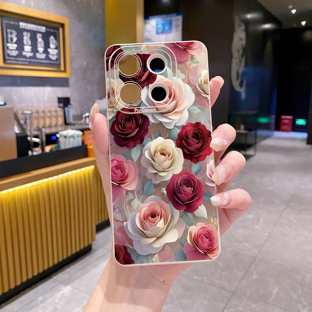 For Xiaomi Redmi Note 13 12 Pro 5G 12S 11S 13C A1 10 Pro 4G 10S Redmi 10C 9C Coffee Pink Color Rose Full Protective Case Anti Drop Cover