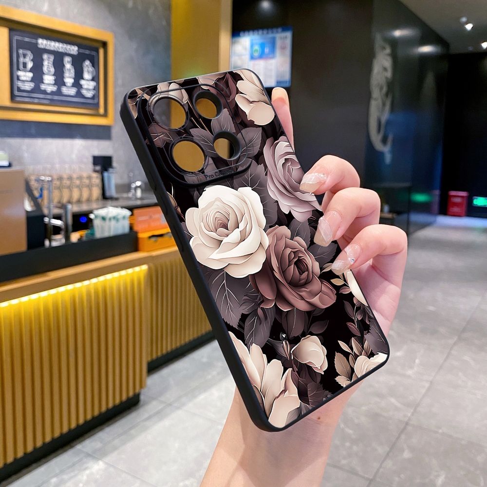 For Xiaomi Redmi Note 13 12 Pro 5G 12S 11S 13C A1 10 Pro 4G 10S Redmi 10C 9C Coffee Pink Color Rose Full Protective Case Anti Drop Cover