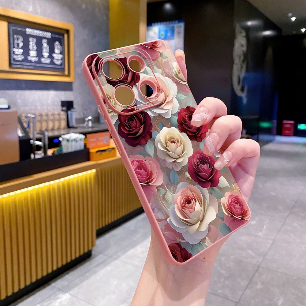 For Xiaomi Redmi Note 13 12 Pro 5G 12S 11S 13C A1 10 Pro 4G 10S Redmi 10C 9C Coffee Pink Color Rose Full Protective Case Anti Drop Cover