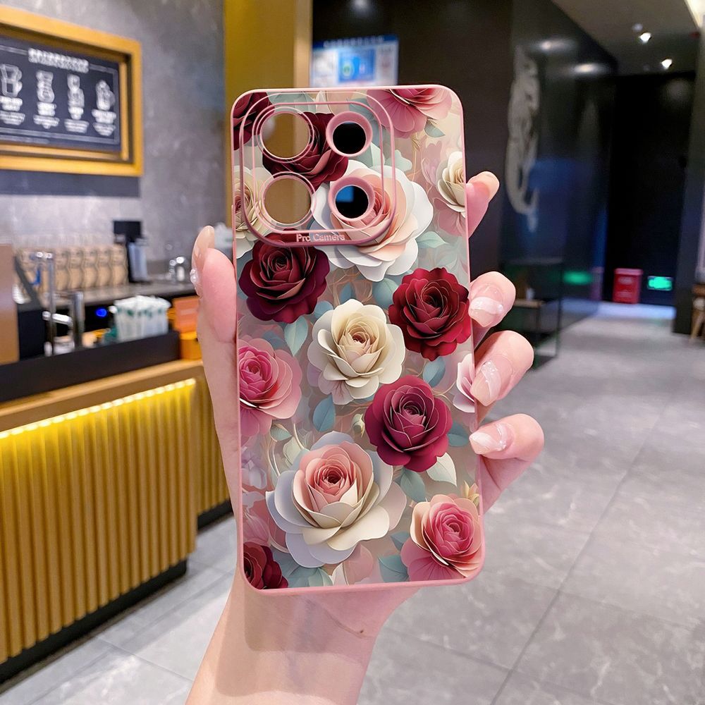 For Xiaomi Redmi Note 13 12 Pro 5G 12S 11S 13C A1 10 Pro 4G 10S Redmi 10C 9C Coffee Pink Color Rose Full Protective Case Anti Drop Cover