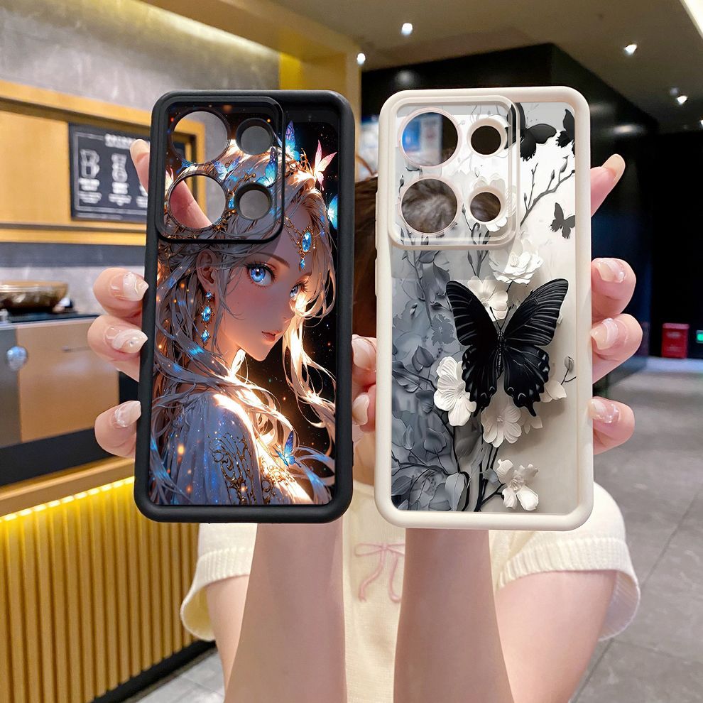 for Xiaomi Redmi Note 13 Pro 5G 12S 4G 12 Turbo 11S 13C 12C Blue Butterfly Girl Full Protective Phone Case Anti Drop Cover