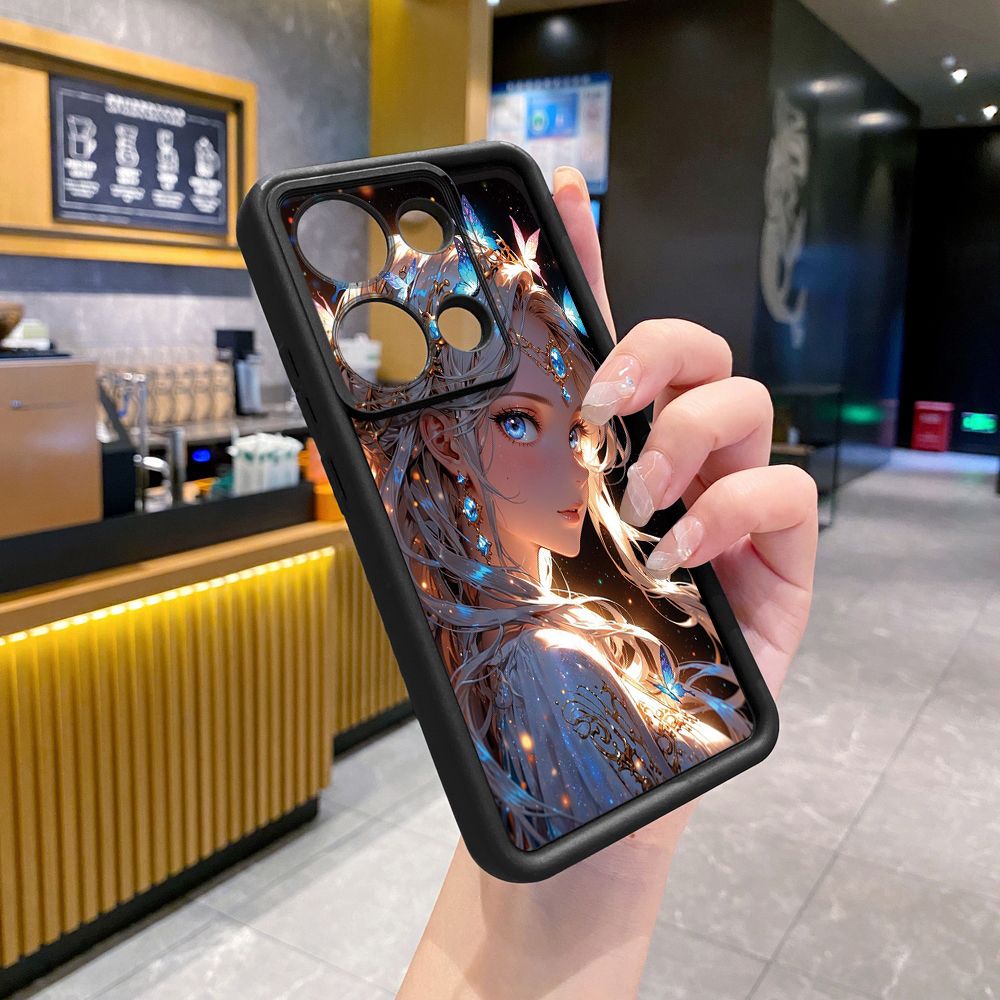 for Xiaomi Redmi Note 13 Pro 5G 12S 4G 12 Turbo 11S 13C 12C Blue Butterfly Girl Full Protective Phone Case Anti Drop Cover