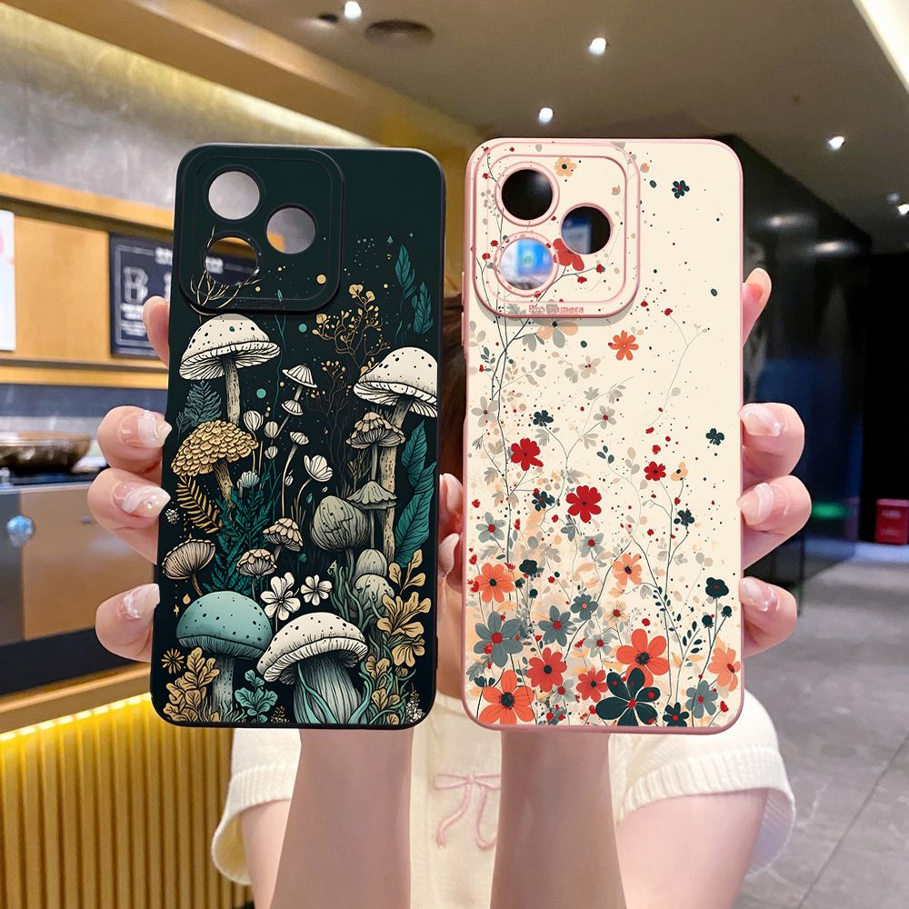 For Realme C61 C63 C65 C67 C53 C51 Note 50 60 C21 C33 C30 C35 C11 2021 C12 C15 C21Y C25Y Realme 12 13 Mushroon Floral Full Protective Case Anti Drop Cover