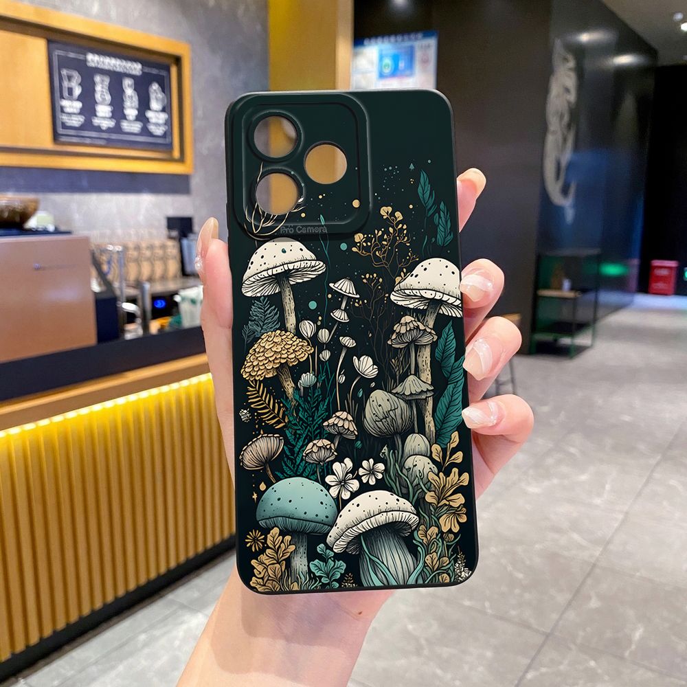 For Realme C61 C63 C65 C67 C53 C51 Note 50 60 C21 C33 C30 C35 C11 2021 C12 C15 C21Y C25Y Realme 12 13 Mushroon Floral Full Protective Case Anti Drop Cover