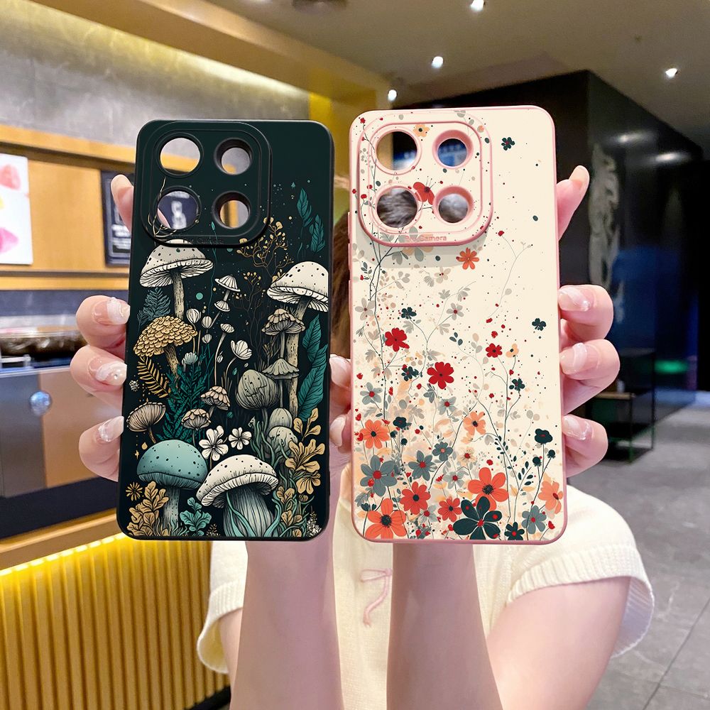 For Xiaomi Redmi Note 13 12 Pro 5G 12S 11S 13C A1 10 Pro 4G 10S Redmi 10C 9C Mushroon Floral Full Protective Case Anti Drop Cover