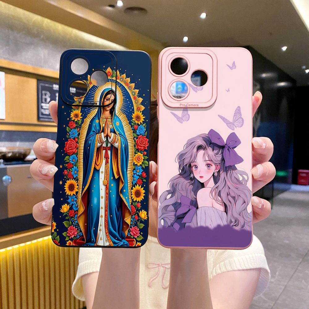 For Realme C61 C63 C65 C67 C53 C51 Note 50 60 C21 C33 C30 C35 C11 2021 C12 C15 C21Y C25Y Realme 12 13 Purple Butterfly Flower Girl Full Protective Case Anti Drop Cover