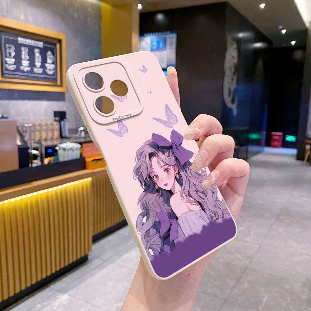 For Realme C61 C63 C65 C67 C53 C51 Note 50 60 C21 C33 C30 C35 C11 2021 C12 C15 C21Y C25Y Realme 12 13 Purple Butterfly Flower Girl Full Protective Case Anti Drop Cover