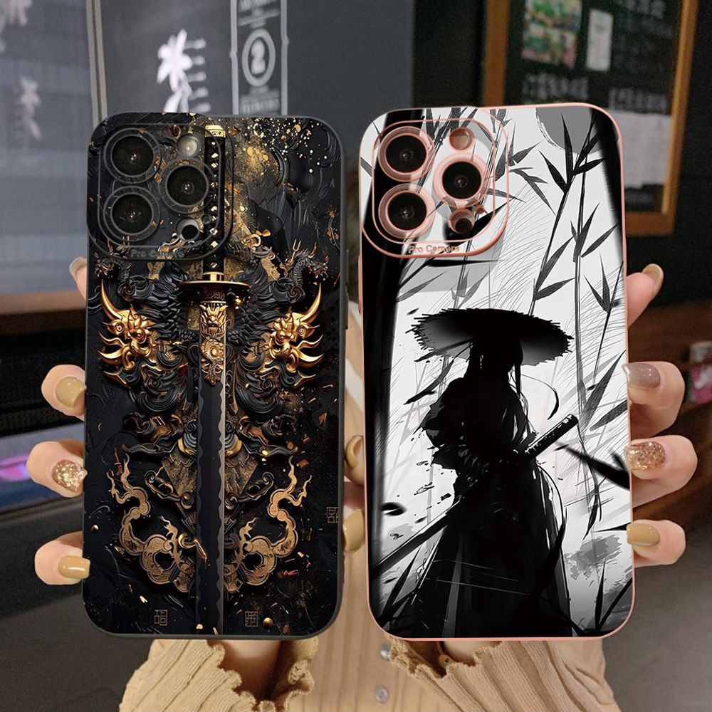 For iPhone 16 Pro Max 14 Plus 13 Pro Max 12 11 XR 8 7 SE 2022 XS Max Dragon Pattern Sword Full Protective Case Anti Drop Cover