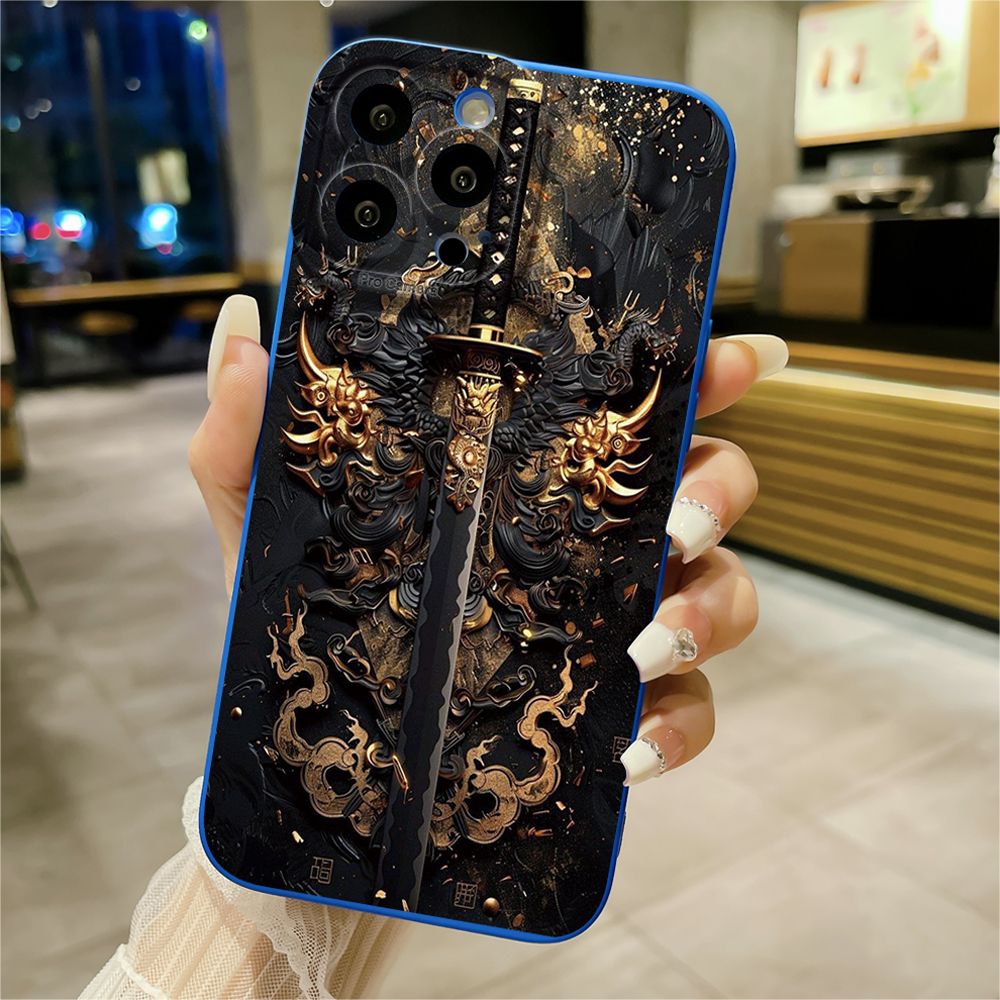 For iPhone 16 Pro Max 14 Plus 13 Pro Max 12 11 XR 8 7 SE 2022 XS Max Dragon Pattern Sword Full Protective Case Anti Drop Cover